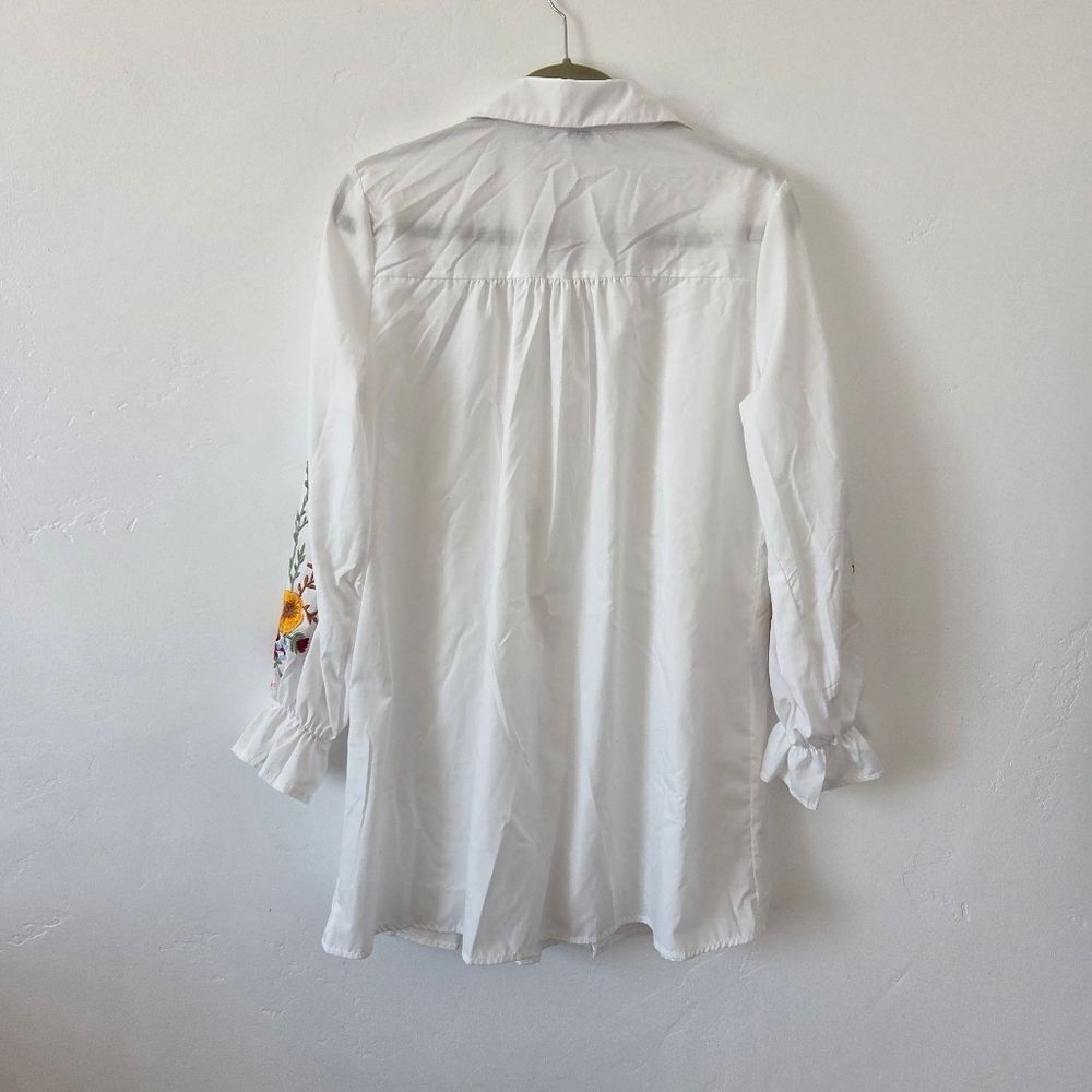 White Embroidered Tunic Blouse Pleated Summer Festival Farmers Market Boho Large - Picture 7 of 7